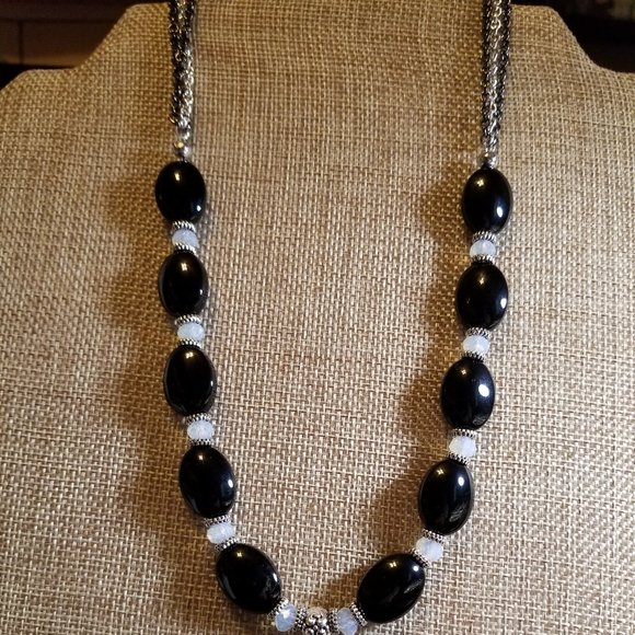 3pc Oval Black Agate Necklace, Bracelet & Earrings - Picture 5 of 5